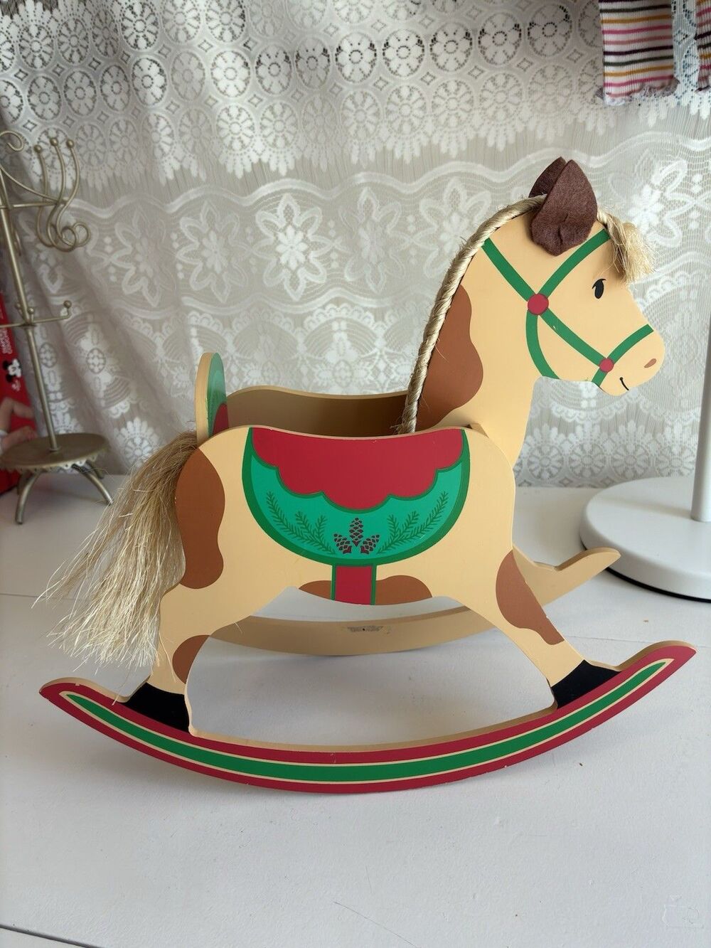 Vintage Hallmark 1980s Wooden Rocking Horse Christmas Card Holder GrannyCore